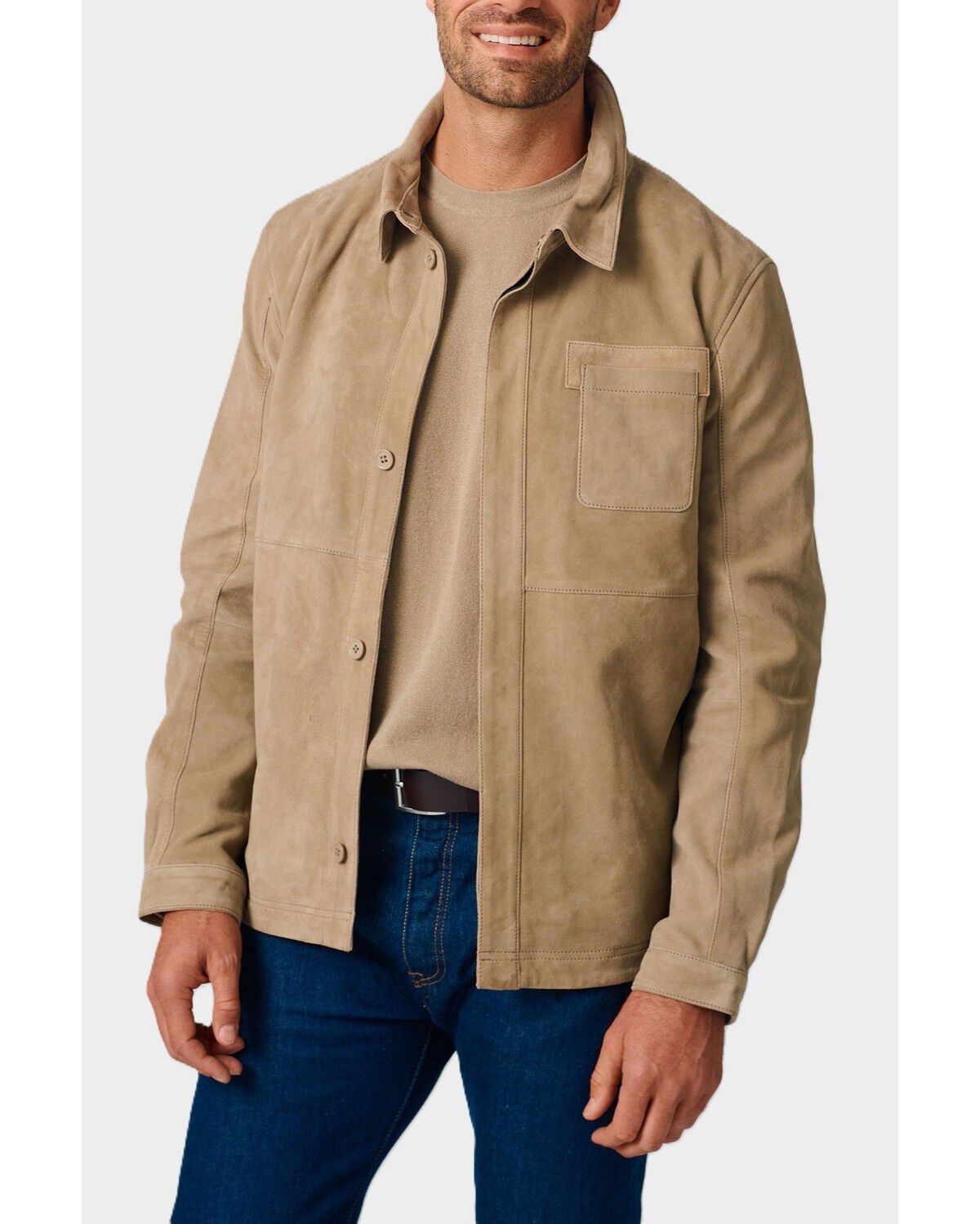 Mauritius Leather Men's Jardon Suede Leather Jacket, Oatmeal, hi-res