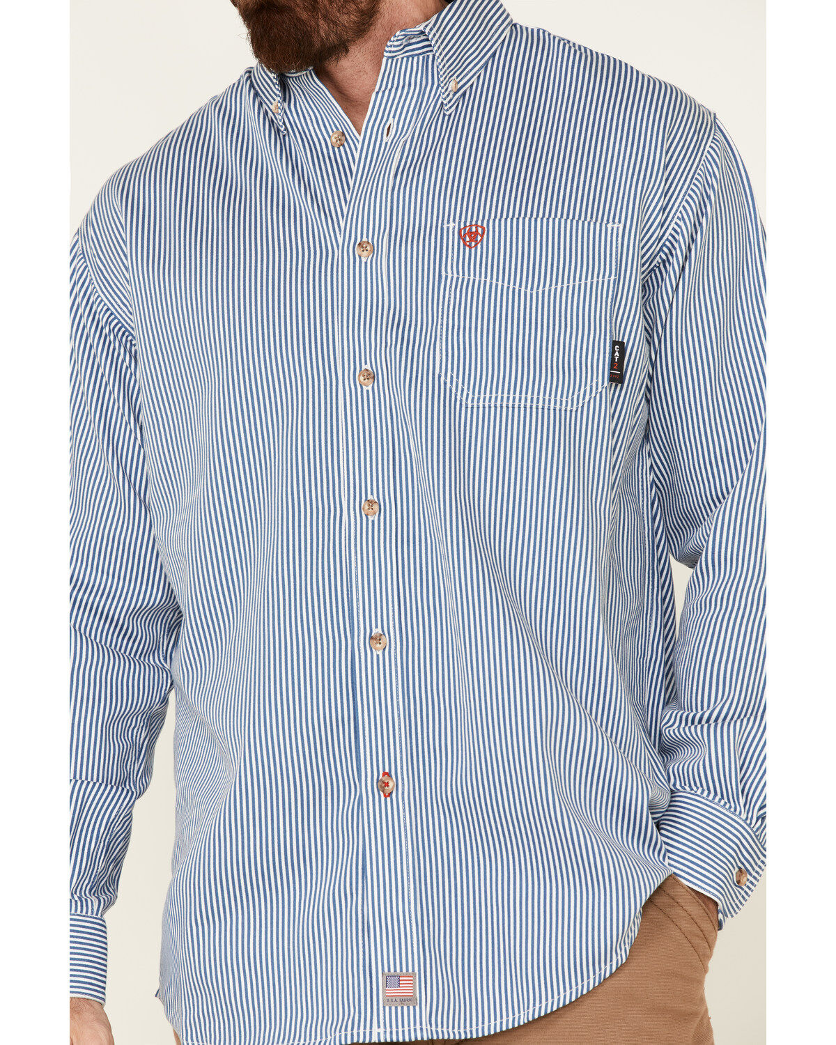 Image #3 - Ariat Men's FR Striped Long Sleeve Button Work Shirt, Blue, hi-res