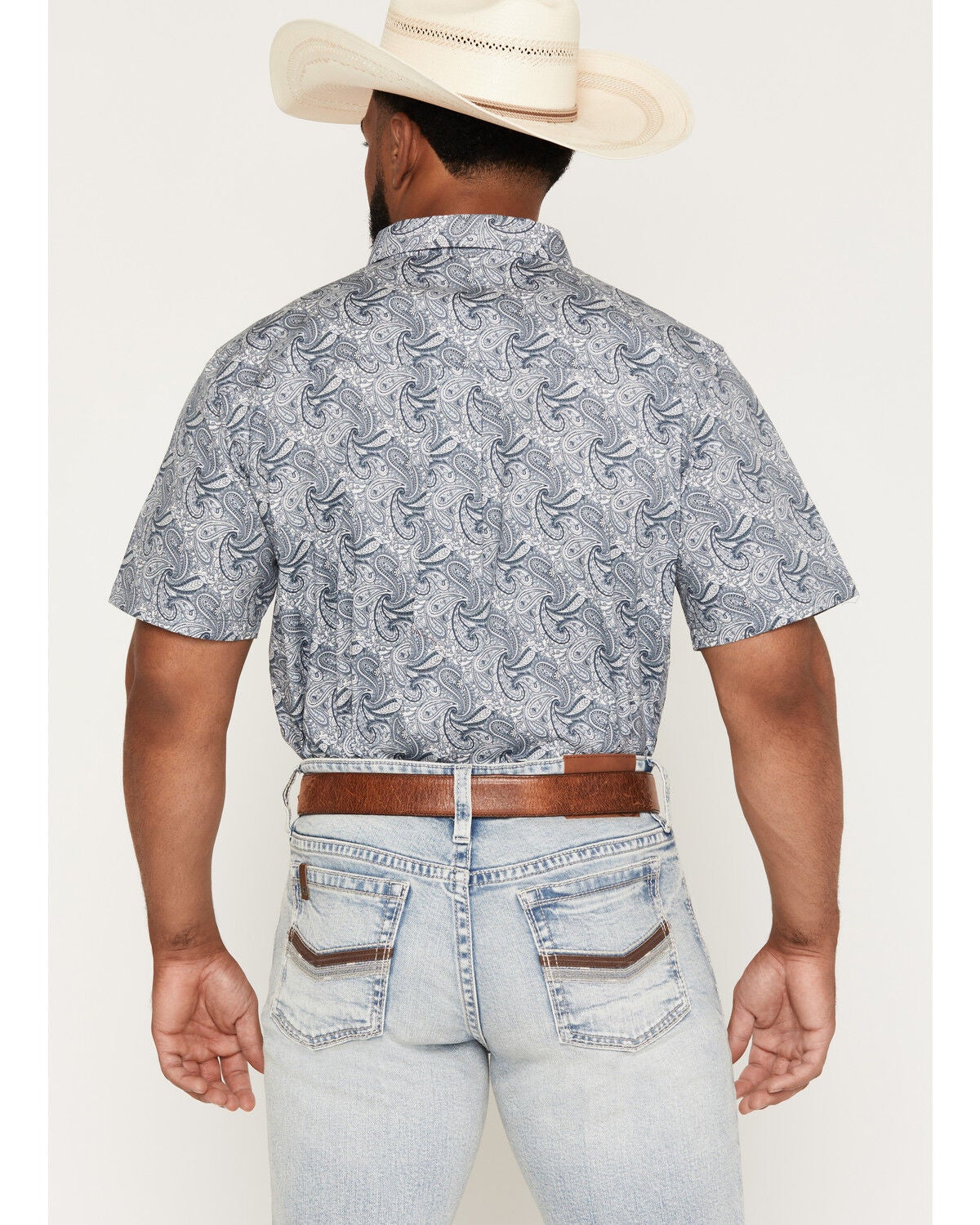 Image #4 - Cody James Men's Zeke 2.0 Paisley Print Short Sleeve Button-Down Stretch Western Shirt, Blue, hi-res
