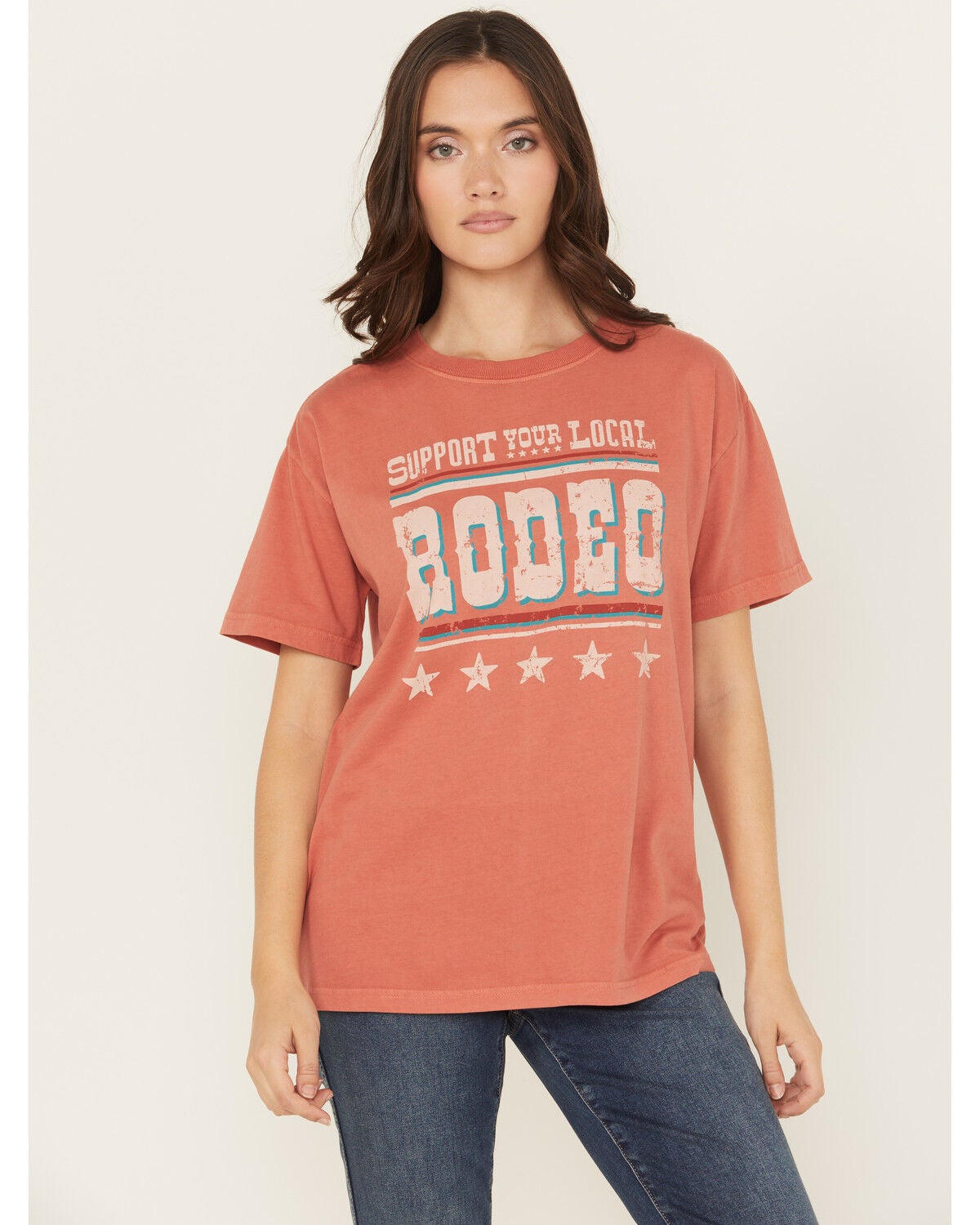 Shyanne Women's Support Your Local Rodeo Short Sleeve Boyfriend Graphic Tee, Red, hi-res