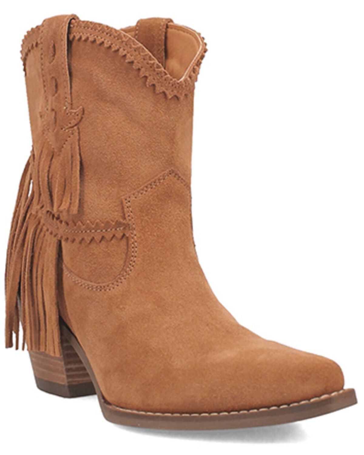 Dingo Women's Fandango Fringe Suede Western Booties - Snip Toe, Camel, hi-res