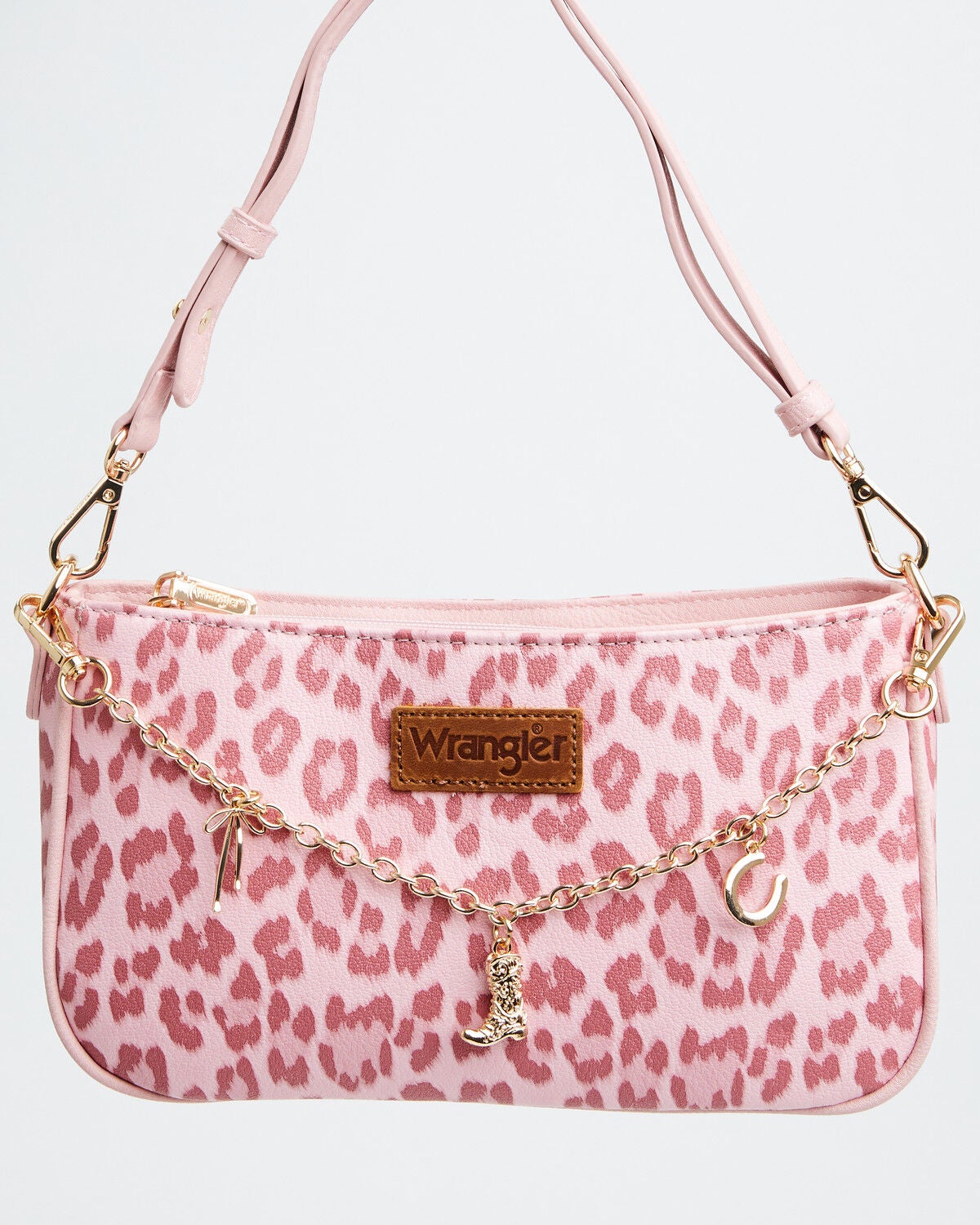 Image #1 - Wrangler X Boot Barn Women's Leopard Print Shoulder Bag with Chain, Pink, hi-res