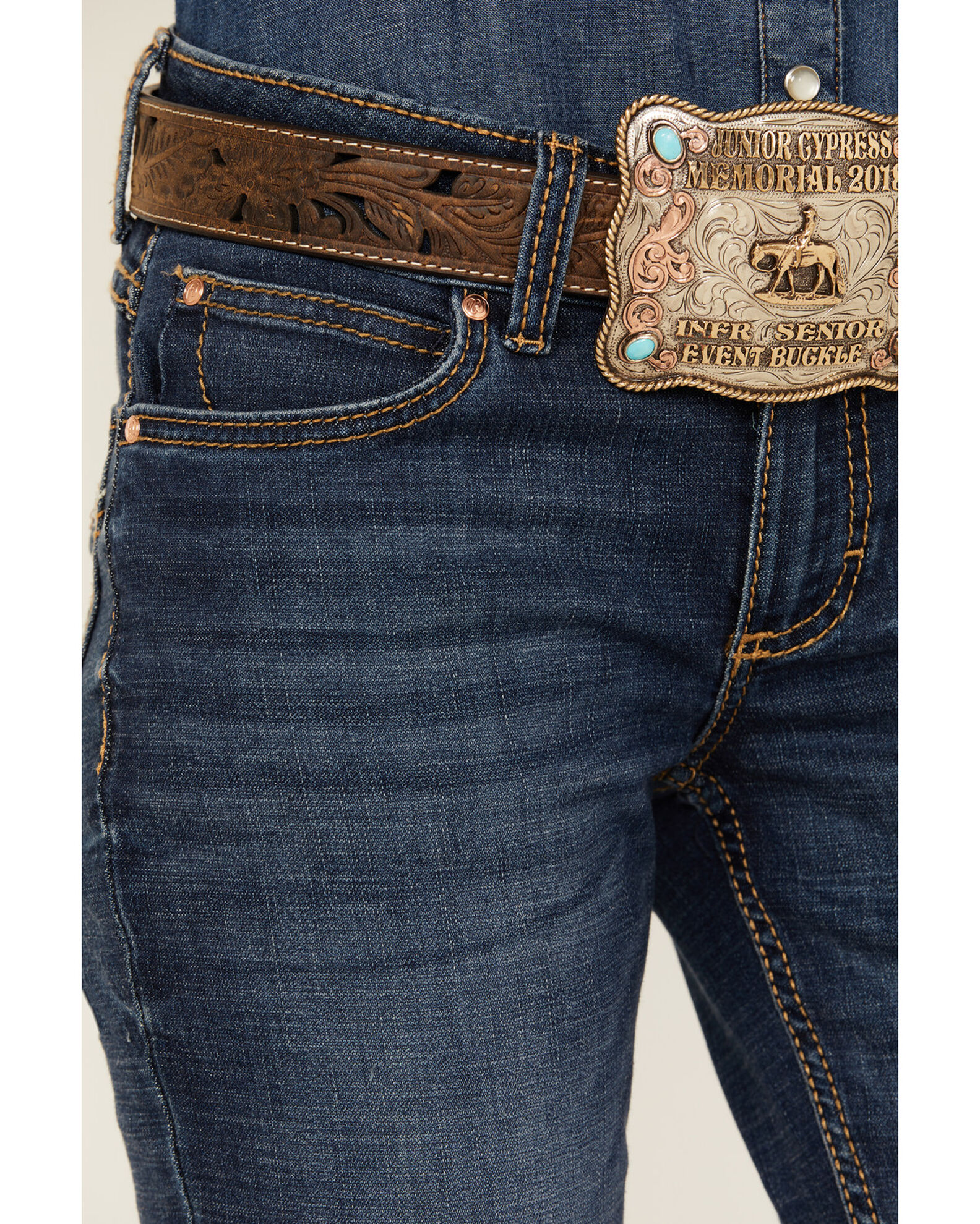 Image #2 - Wrangler Women's Mae Premium Patch Boot Cut Jeans, Blue, hi-res