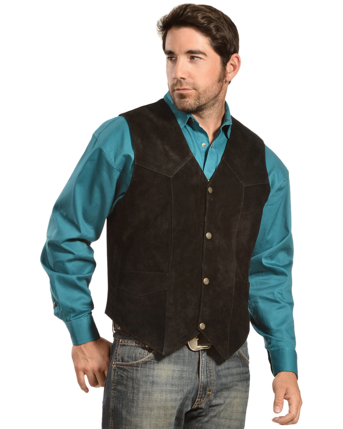 Image #2 - Liberty Wear Men's Suede Western Vest, Black, hi-res