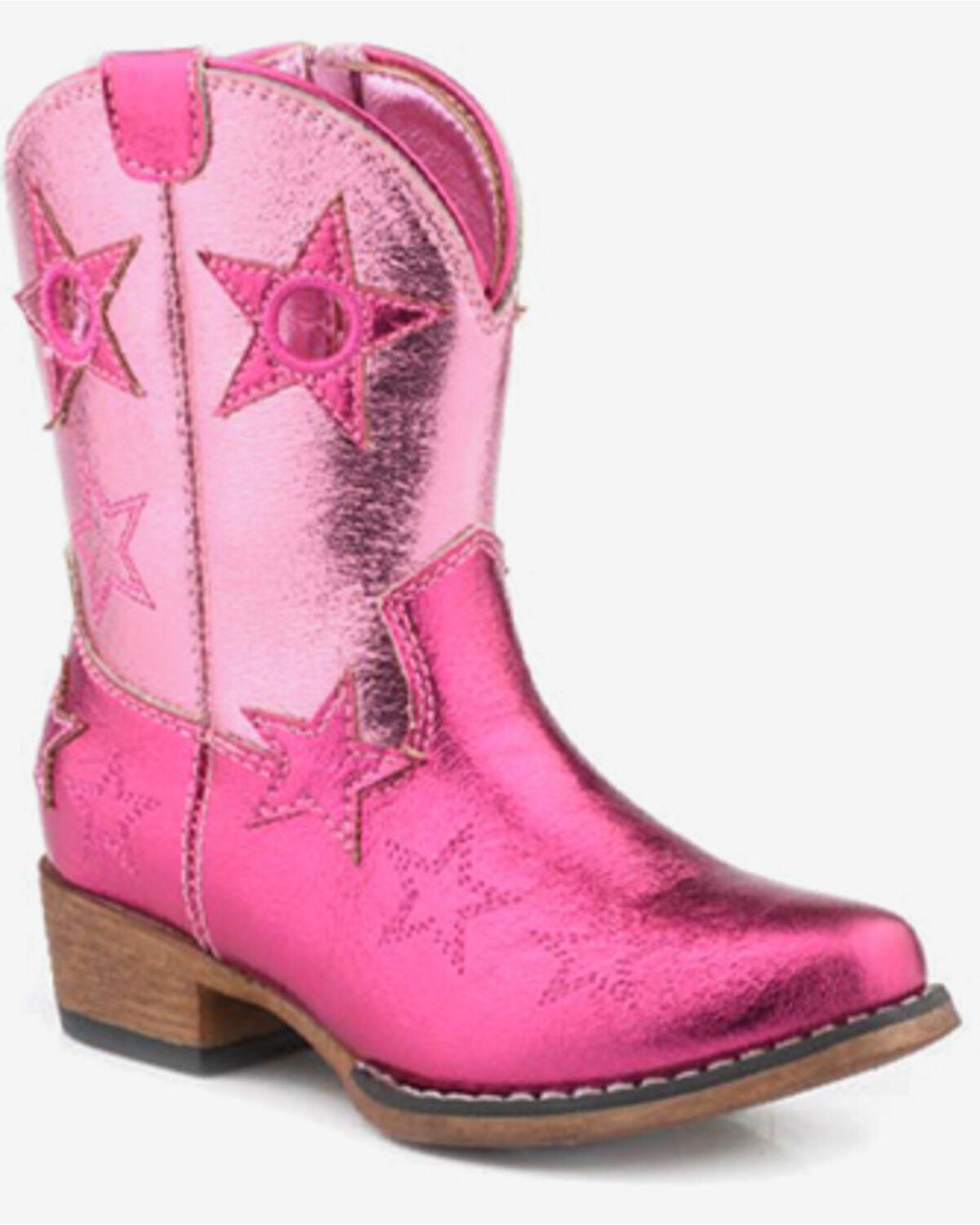 Image #1 - Roper Toddler Girls' Star Rodeo Metallic Western Boots - Snip Toe, Pink, hi-res