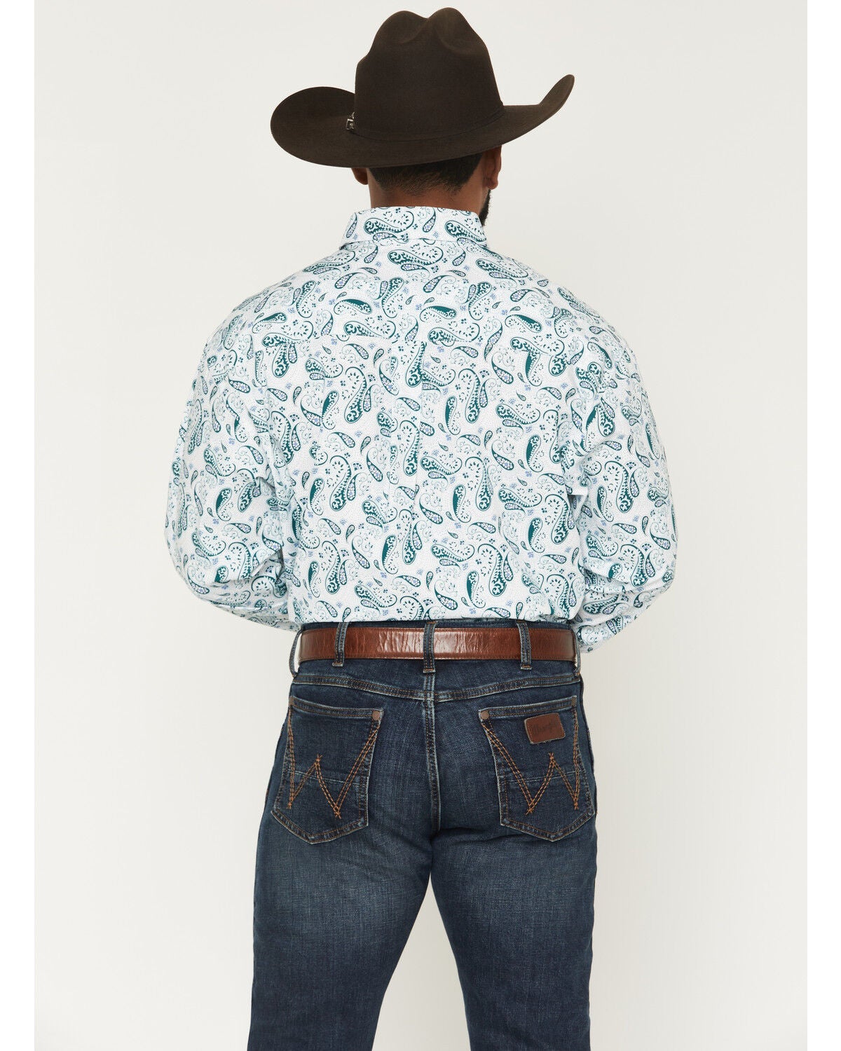 Image #4 - George Strait by Wrangler Men's Paisley Print Long Sleeve Button-Down Stretch Western Shirt - Tall, White, hi-res