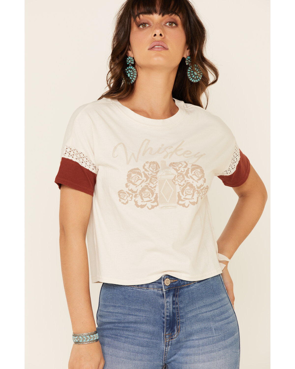 Image #3 - Shyanne Women's Sand Whiskey Lace Inset Graphic Tee, Sand, hi-res