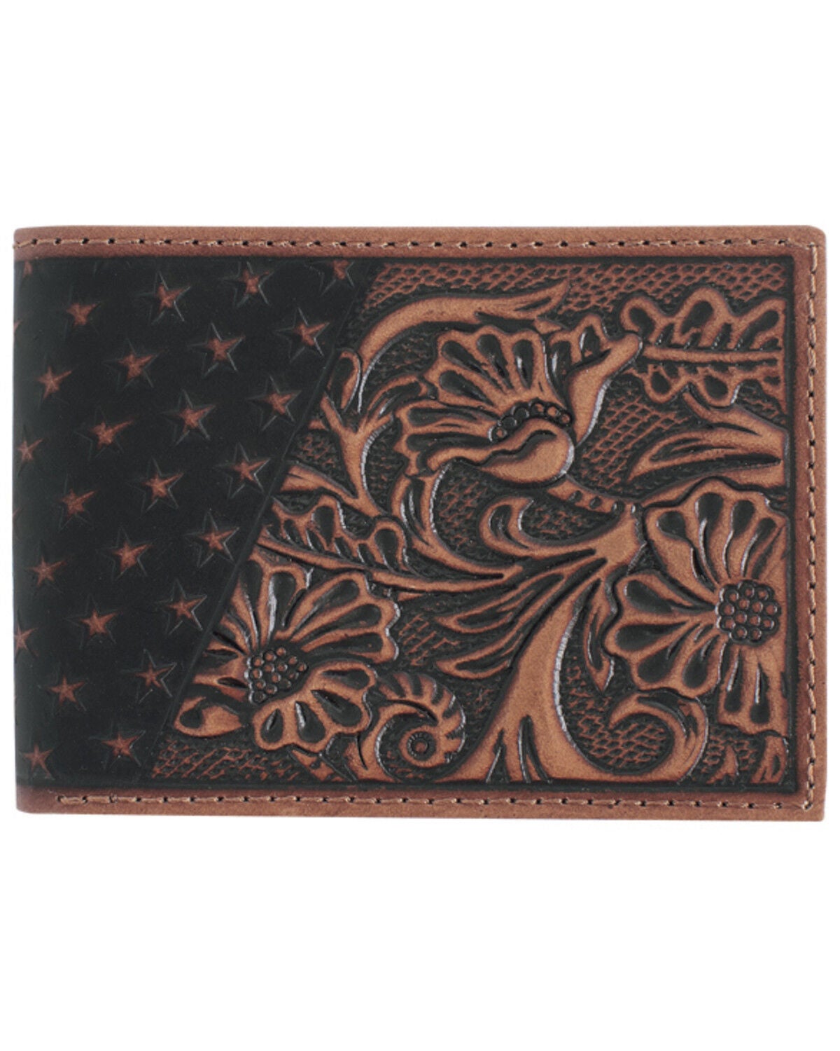 Cody James Men's Americana Tooled Leather Bifold Wallet, Brown, hi-res