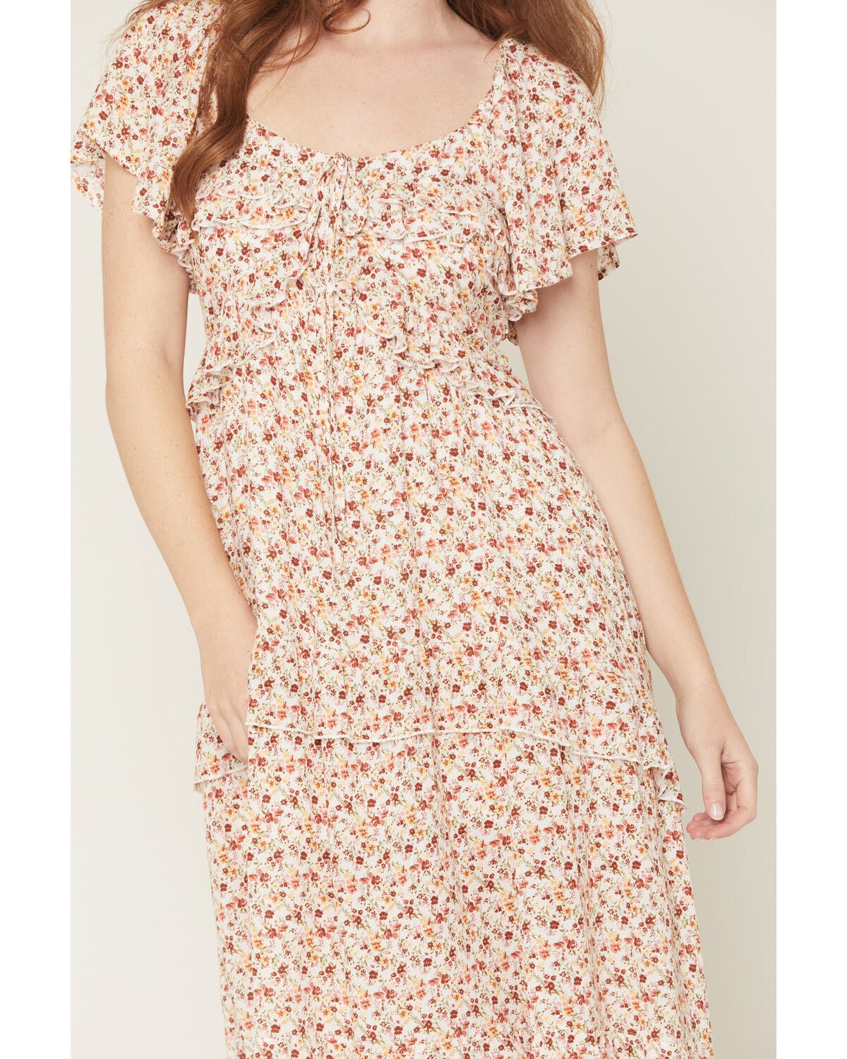 Product Name:  Wild Moss Women's Floral Print Ruffle Tiered High-Low Midi Dress