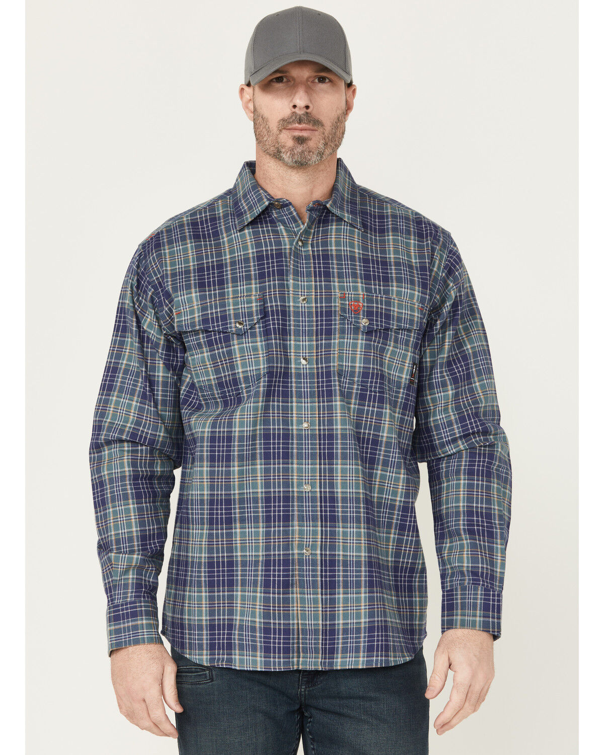 Image #1 - Ariat Men's FR Orson Plaid Print Long Sleeve Button-Down Work Shirt, Blue, hi-res