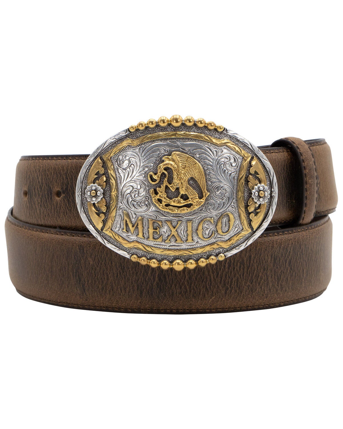 Cody James Men's Mexican Flat Buckle Belt, Brown, hi-res