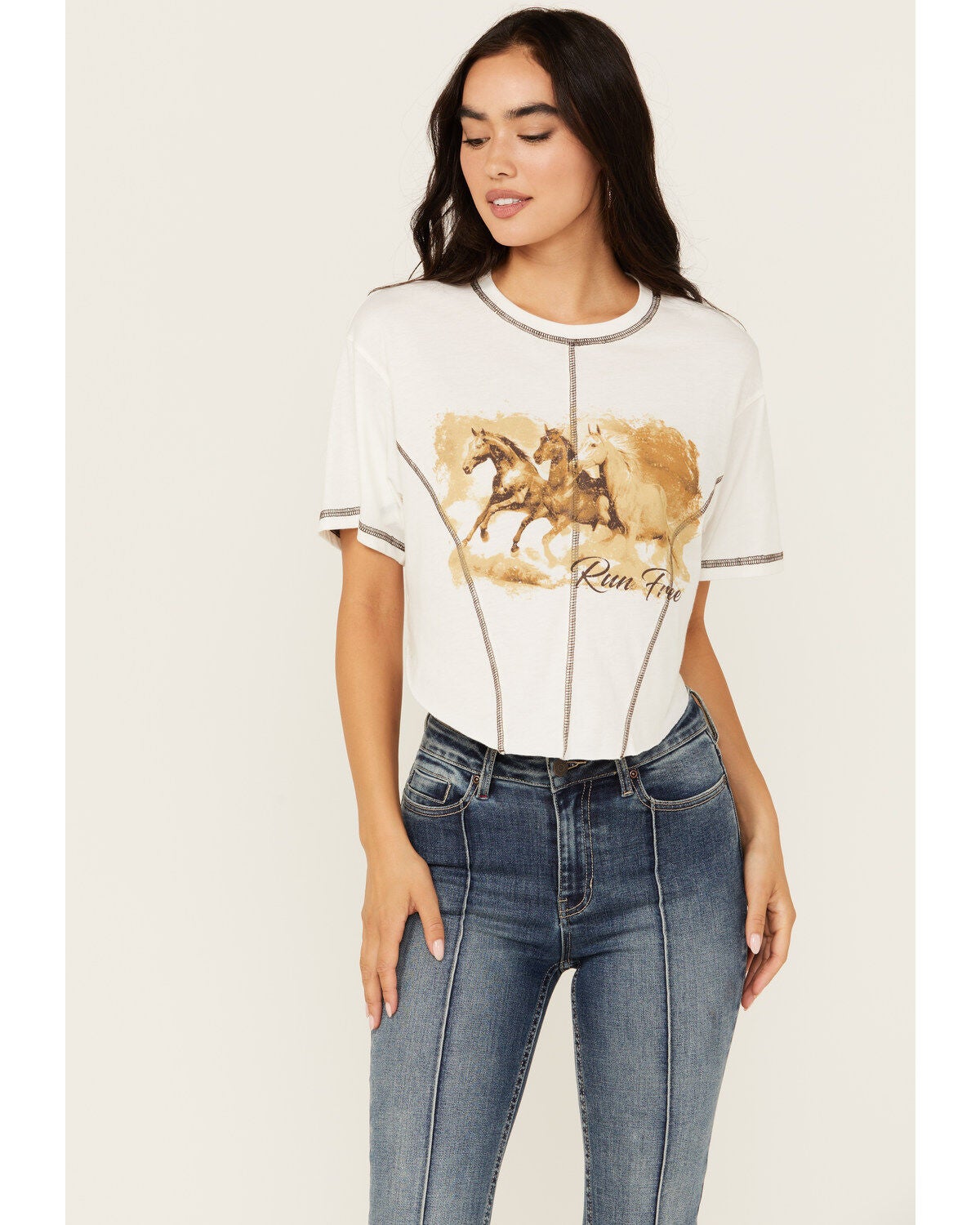Image #1 - Youth in Revolt Women's Running Horse Seamed Cropped Graphic Tee, , hi-res