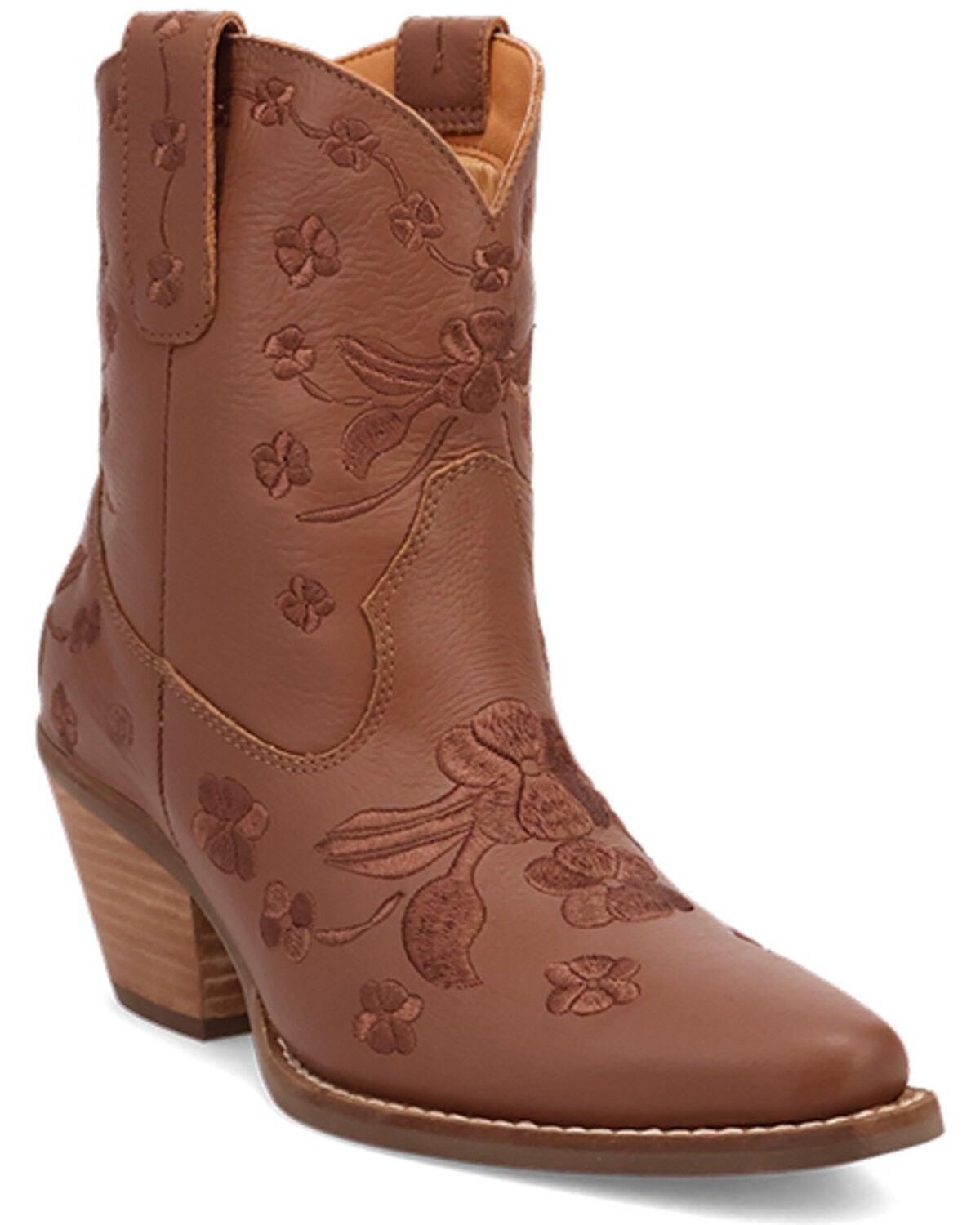 Image #1 - Dingo Women's Sweetheart Embroidered Booties - Round Toe, Brown, hi-res