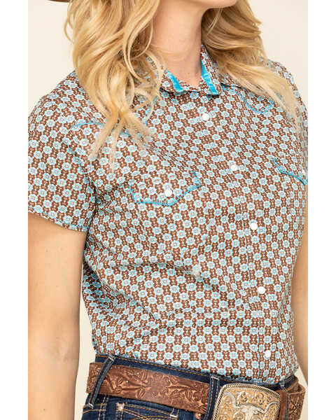 Image #4 - Rough Stock by Panhandle Women's Brown Geo Short Sleeve Western Shirt, , hi-res