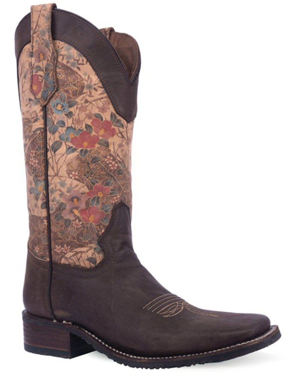Circle G Women's Printed Shaft Western Boots - Broad Square Toe, Chocolate, hi-res