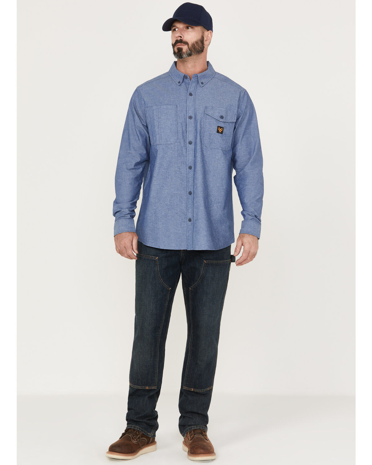 Image #2 - Hawx Men's Chambray Sun Protection Long Sleeve Button-Down Western Shirt, Blue, hi-res