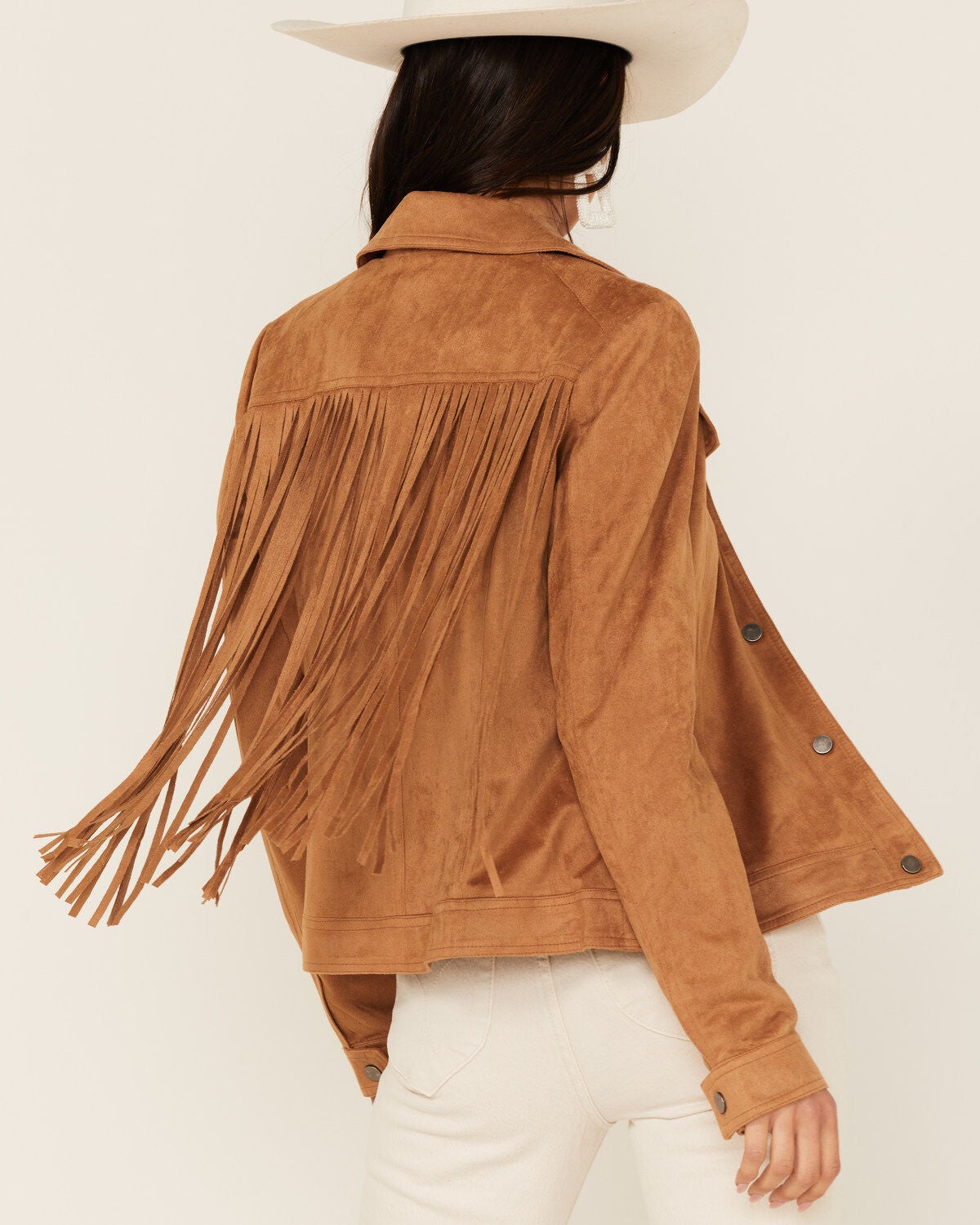 Image #4 - Fornia Women's Faux Suede Trucker Snap Jacket, , hi-res