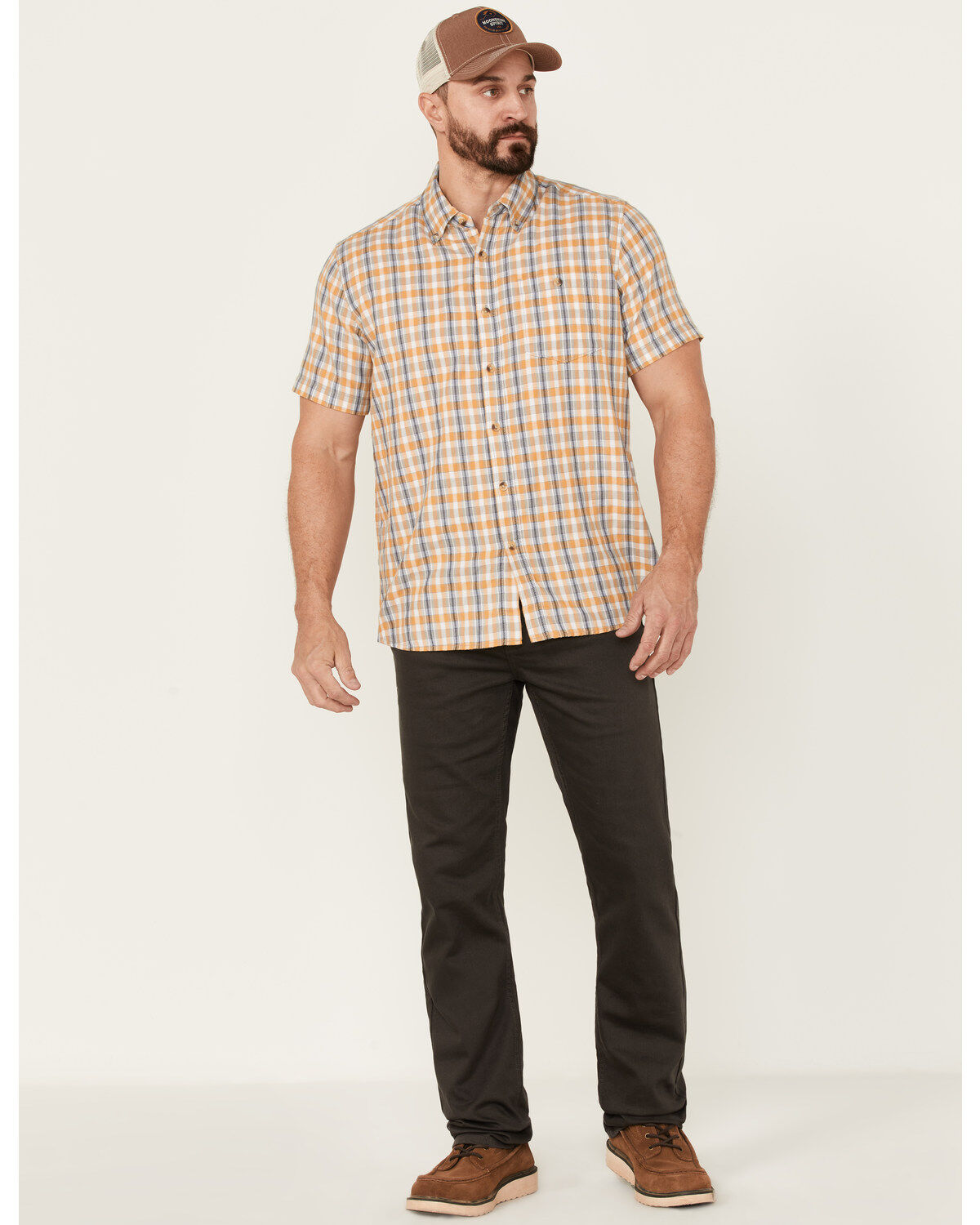 Image #2 - North River Men's Cozy Cotton Plaid Short Sleeve Button Down Western Shirt, Mustard, hi-res