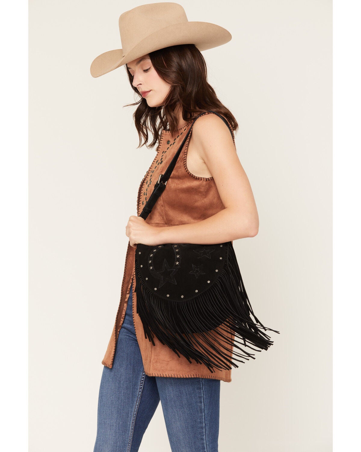 Idyllwind Women's Joplin Suede Fringe Hobo Bag, Black, hi-res