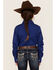 Shyanne Girls' Fringe Long Sleeve Western Snap Shirt, Royal Blue, hi-res