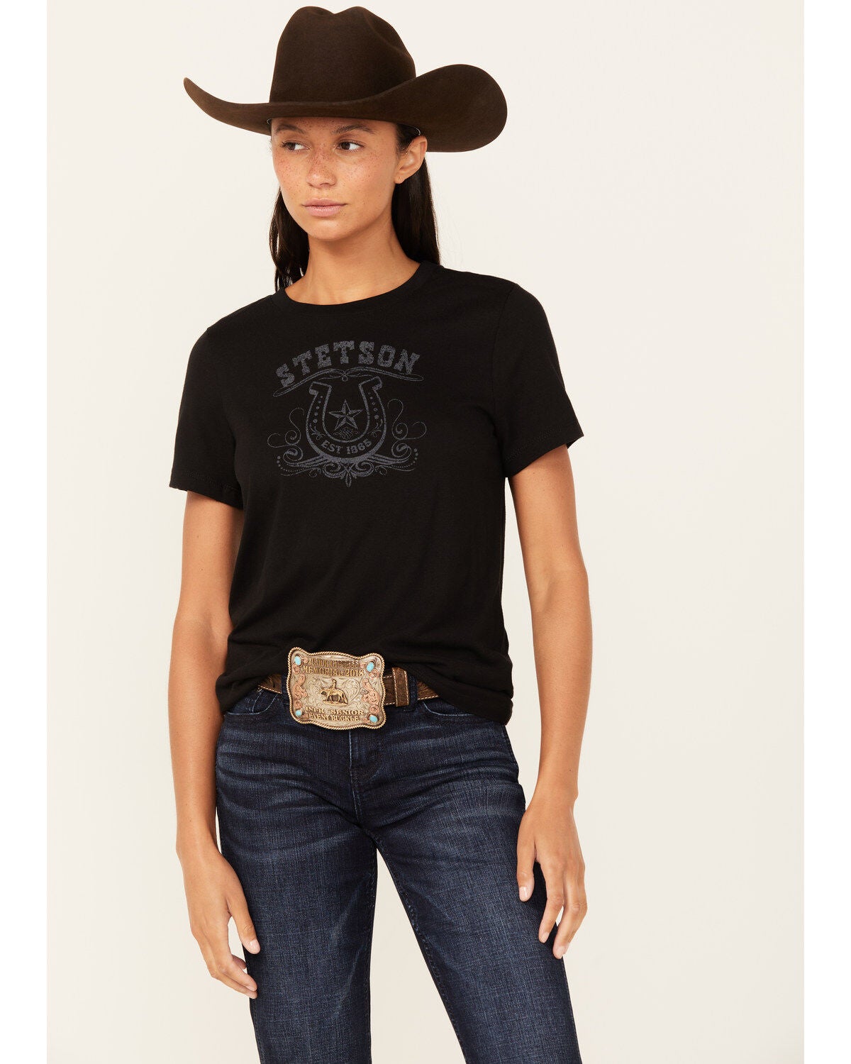Stetson Women's Horseshoe Short Sleeve Graphic Tee, Black, hi-res