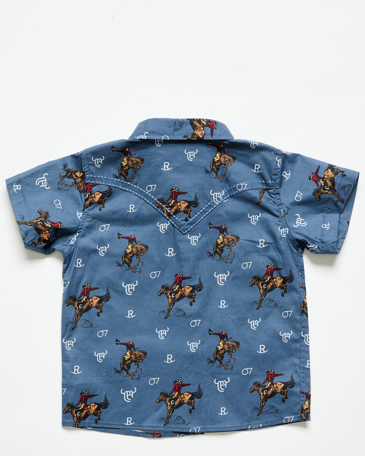 Image #3 - Cowboy Hardware Toddler Boys' Bronc Branded Short Sleeve Snap Stretch Western Shirt, Blue, hi-res