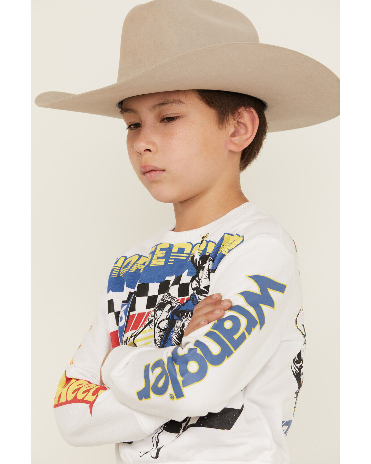 Image #2 - Wrangler® x Hot Wheels™ Boys' Rodeo Crew Neck Sweatshirt, White, hi-res