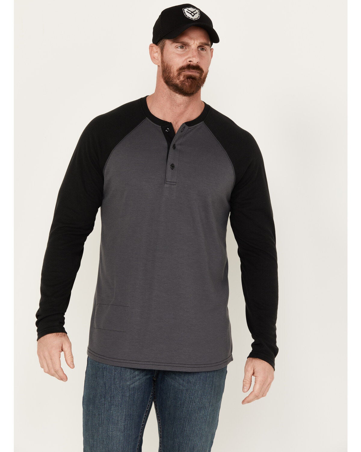 Cody James Men's FR Raglan Long Sleeve Henley Work Shirt, Black, hi-res