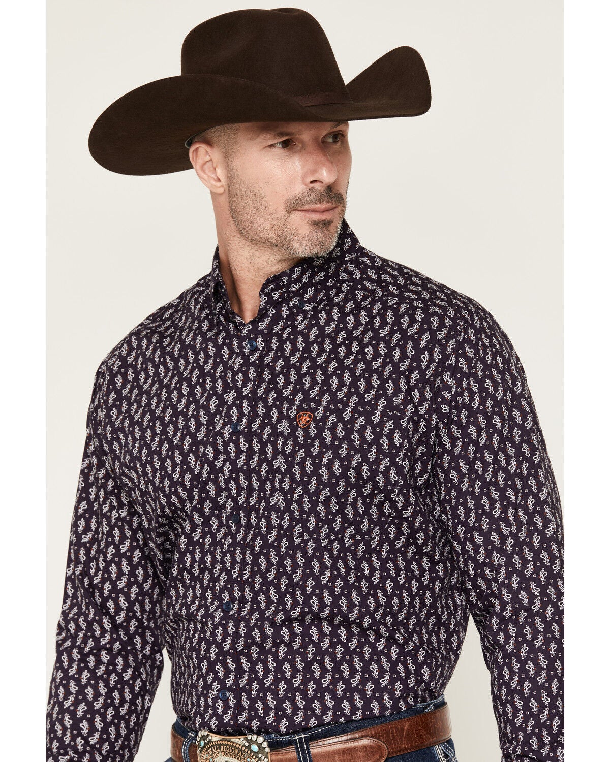 Image #2 - Ariat Men's Parry Paisley Print Long Sleeve Button-Down Western Shirt, Purple, hi-res