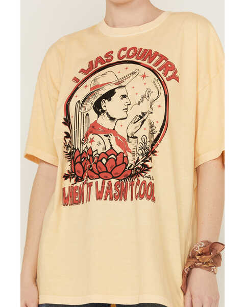 Country Deep Women's I Was Country When It Wasn't Cool Oversized Graphic Tee, Yellow, hi-res