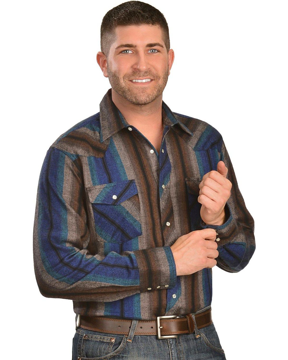Image #1 - Wrangler Assorted Striped 4.5 oz.Flannel Long Sleeve Shirts - Big,Tall, Big/Tall, Stripe, hi-res
