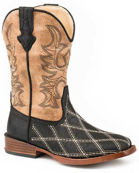 Roper Boys' Embroidery Foot Western Boots - Square Toe, Black, hi-res