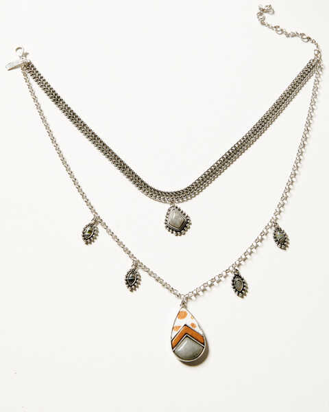 Shyanne Women's Soleil Inlay Teardrop Necklace , Silver, hi-res