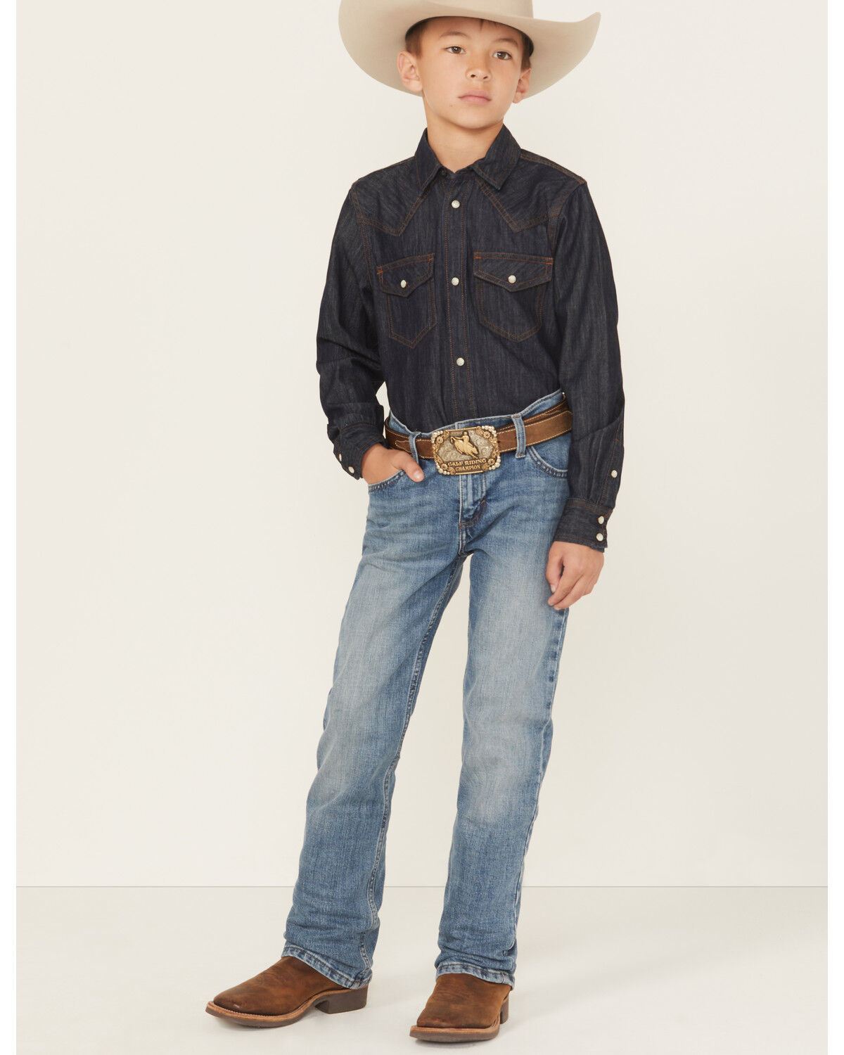 Image #1 - Wrangler Boys' Medium Wash Bootcut Denim Jeans, Medium Wash, hi-res