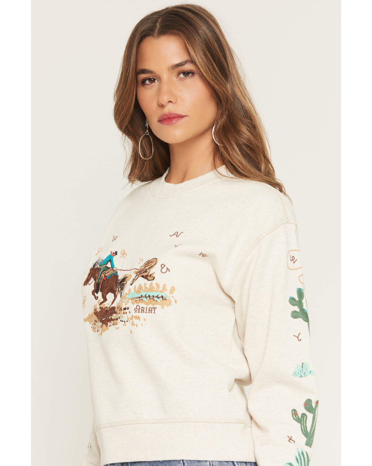 Image #2 - Ariat Women's Riata Embroidered Sweatshirt, Oatmeal, hi-res