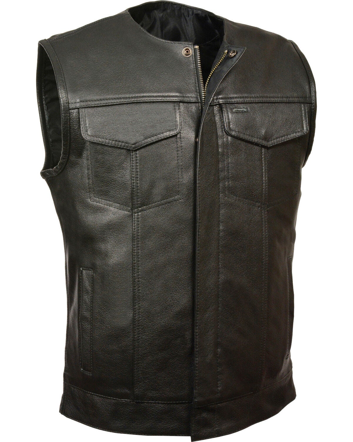 Milwaukee Leather Men's Collarless Zip Front Club Style Vest - Big 4X, Black, hi-res