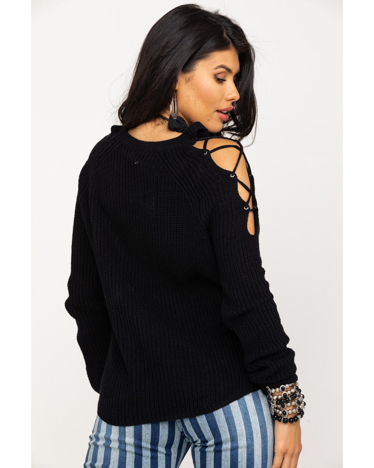 black lace up sweater