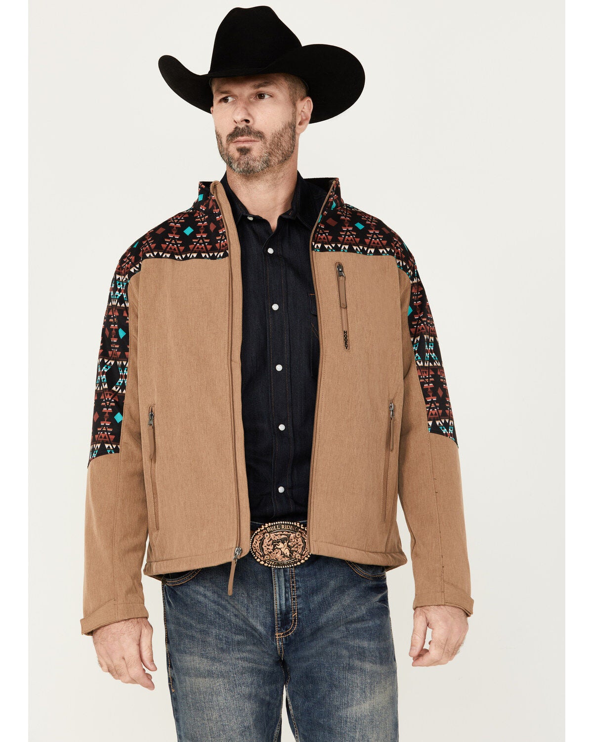 Hooey Men's Color Blocked Softshell Jacket - Big, Tan, hi-res