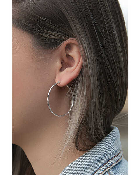 Montana Silversmiths Women's Cut Rope Hoop Earrings, Silver, hi-res