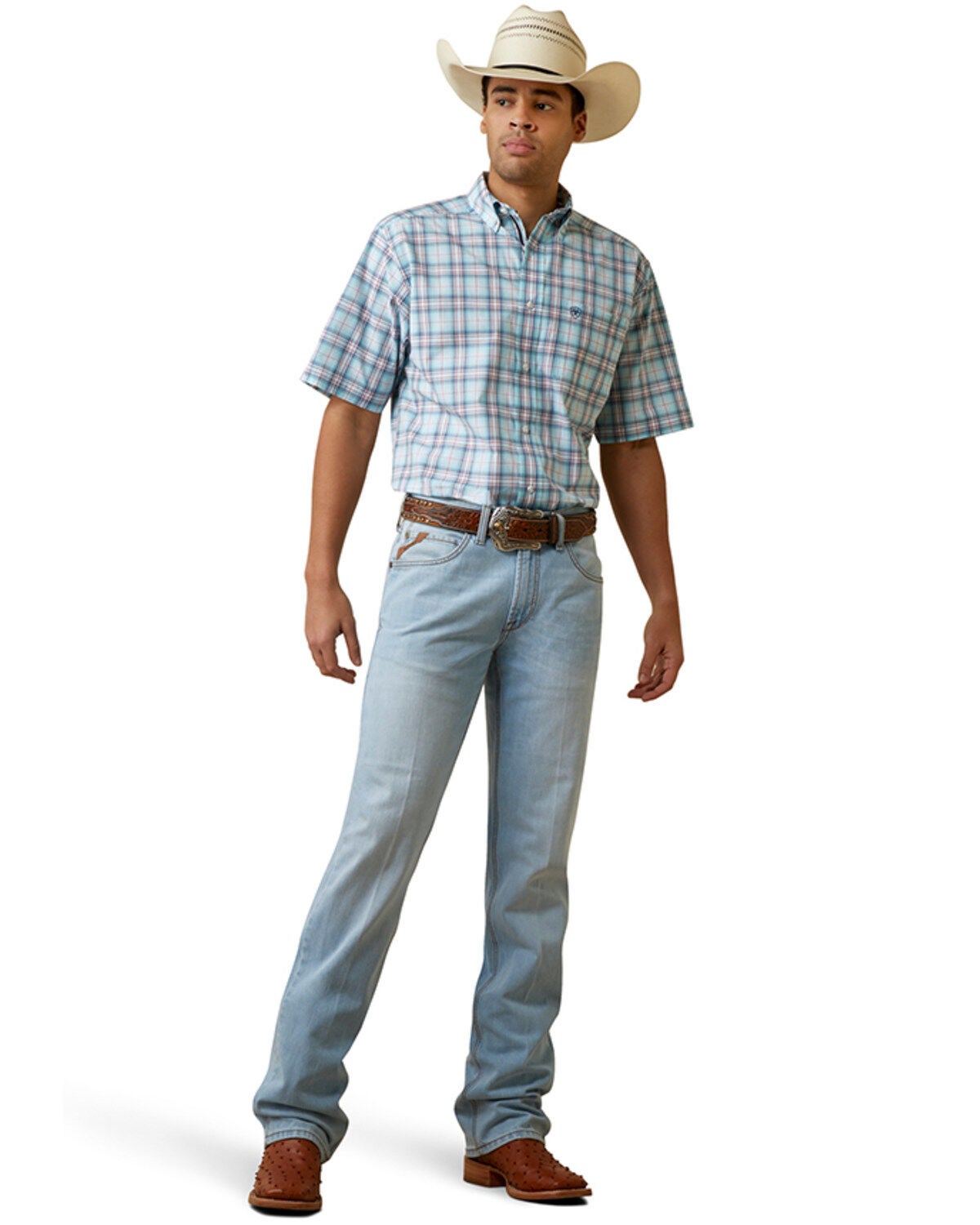 Ariat Men's M5 Eli Straight Rigid Denim Jeans, Light Wash, hi-res