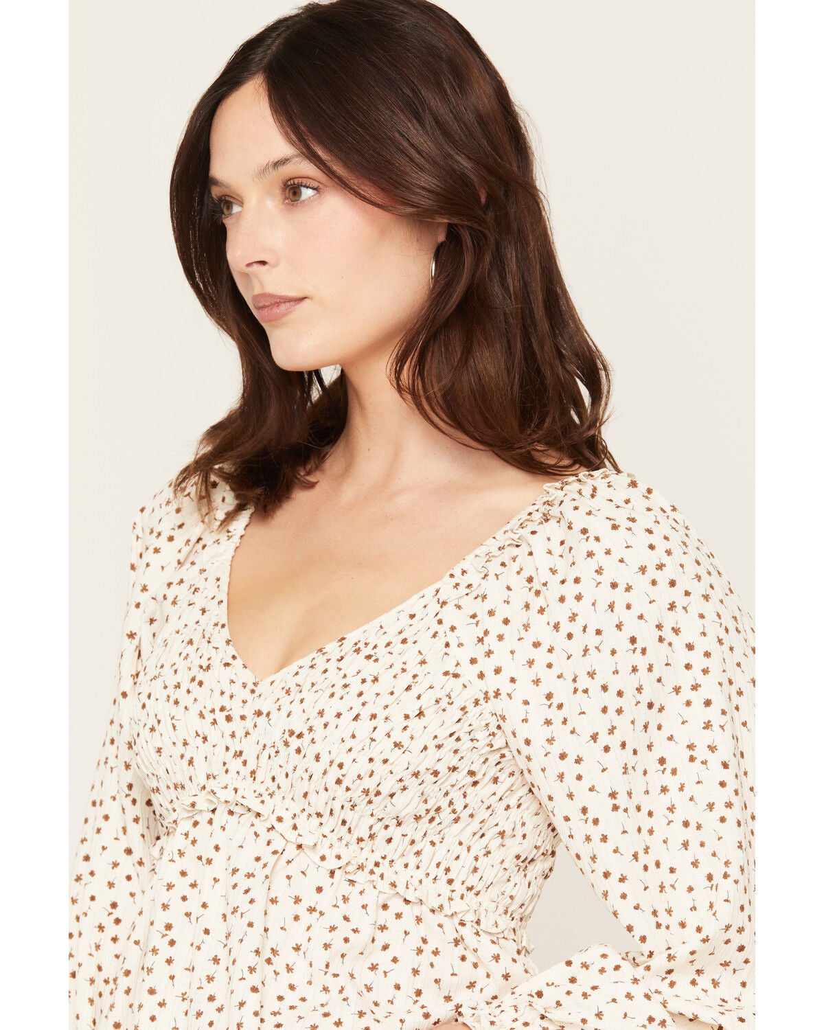 Image #2 - Yura Women's Floral Print Long Sleeve Shirt, Cream, hi-res