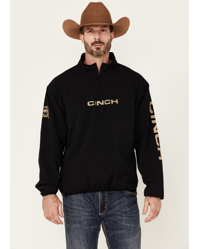 Cinch Men's Black Logo Sleeve 1/4 Zip Front Windbreaker Pullover , Black, hi-res