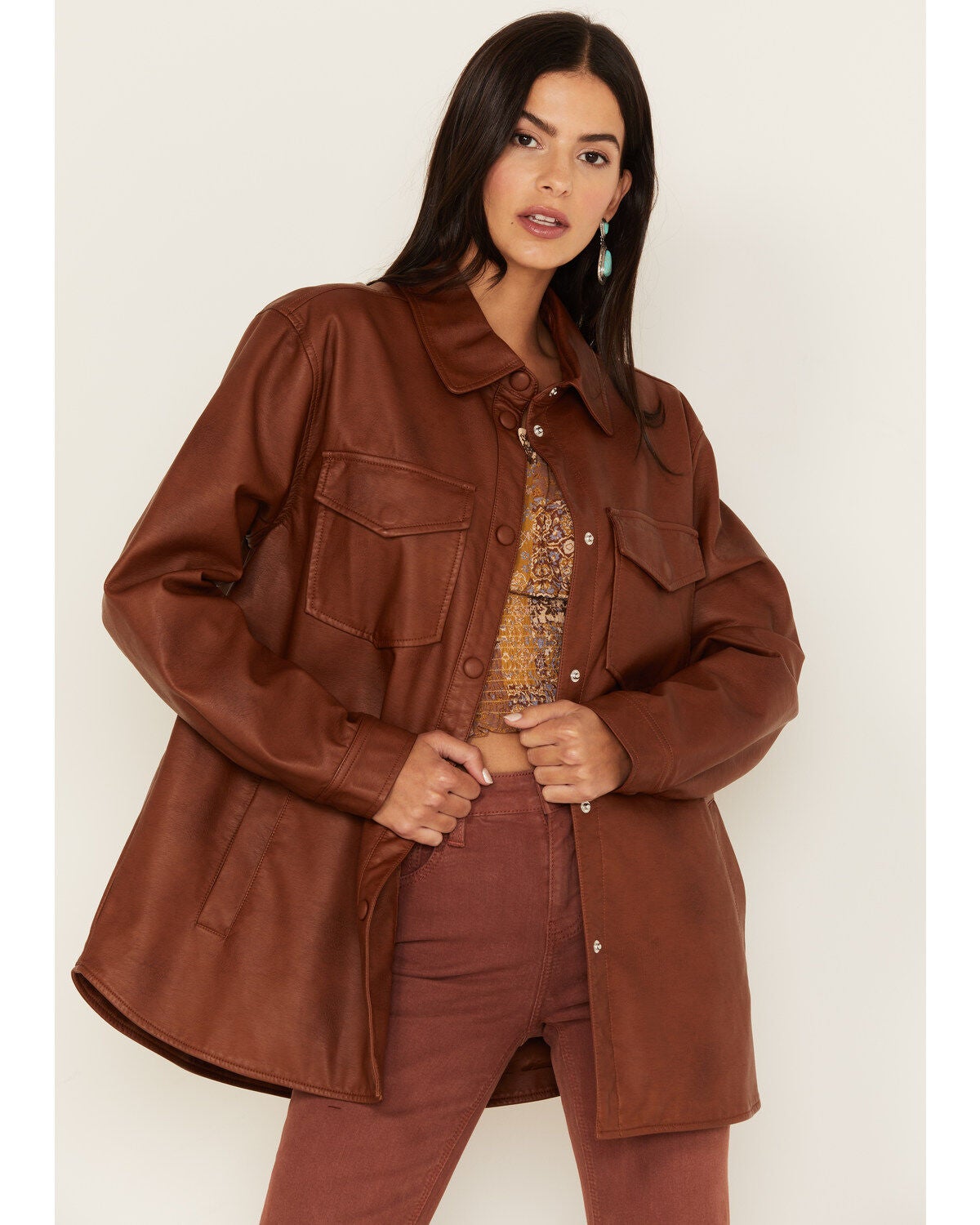 Image #1 - Urban Republic Women's Luggage Faux Leather Shacket, , hi-res