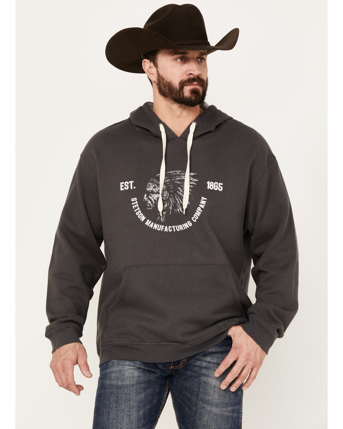 Image #1 - Stetson Men's Gray Logo Sleeve Pullover Hooded Sweatshirt , , hi-res
