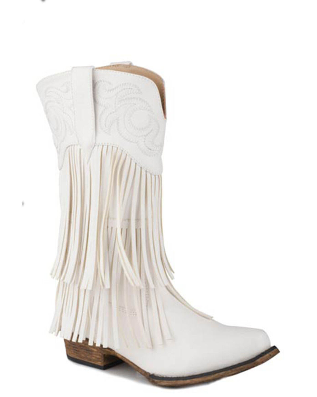 Image #1 - Roper Girls' Rickback Fringe Western Boots - Snip Toe, White, hi-res