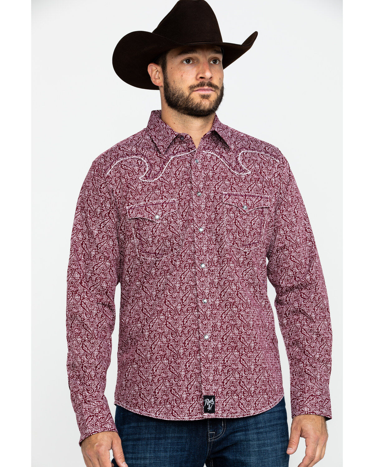 Image #1 - Rock 47 By Wrangler Men's Burgundy Paisley Print Long Sleeve Western Shirt  , , hi-res