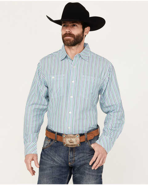 Resistol Men's Dillon Striped Short Sleeve Button Down Western Shirt, Green, hi-res