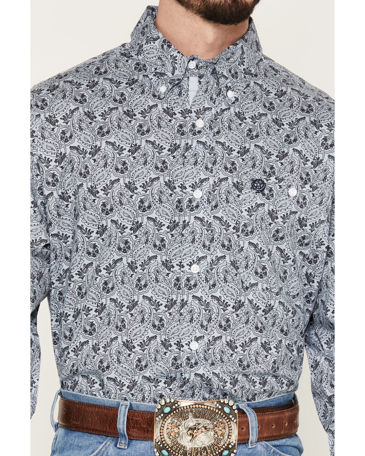 Image #3 - George Strait by Wrangler Men's Paisley Print Long Sleeve Button-Down Stretch Western Shirt, Blue, hi-res