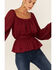 Flying Tomato Women's Shadow Stripe Long Sleeve Peasant Top , Wine, hi-res