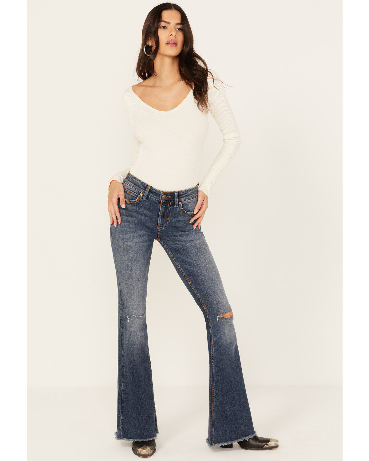 Image #1 - Shyanne Women's Sand Palm Medium Wash Mid Rise Stretch Flare Jeans, Medium Wash, hi-res
